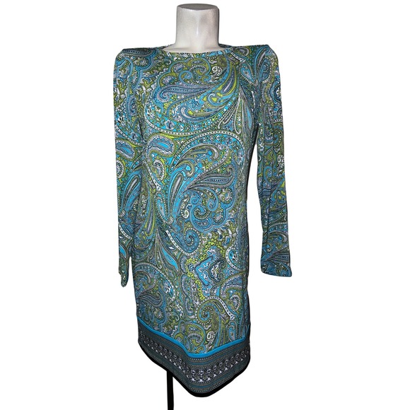 Michael Kors Dresses & Skirts - MICHAEL KORS Paisley Print Boat Neck Long Sleeve Shift Dress Women's Size M